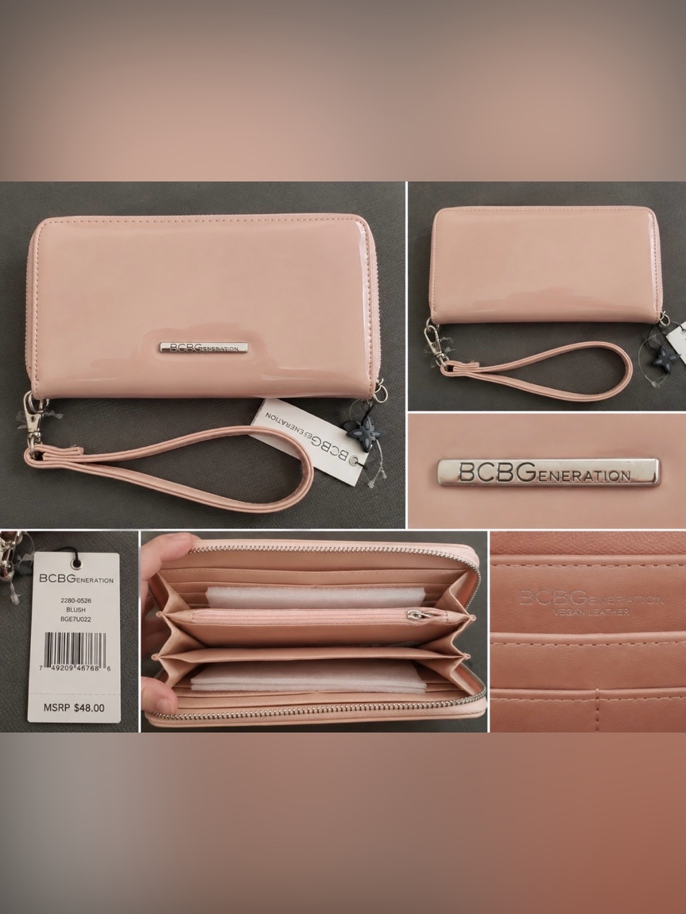 NWT BCBGeneration Blush Pink Vegan Leather Zip-Around Wallet Wristlet